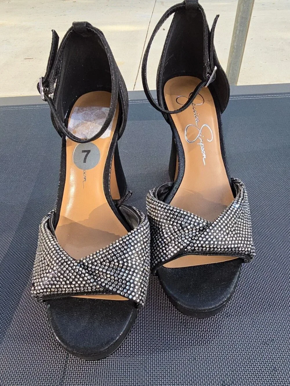 Jessica Simpson Black Rhinestone Platform Sandals - Size 7
